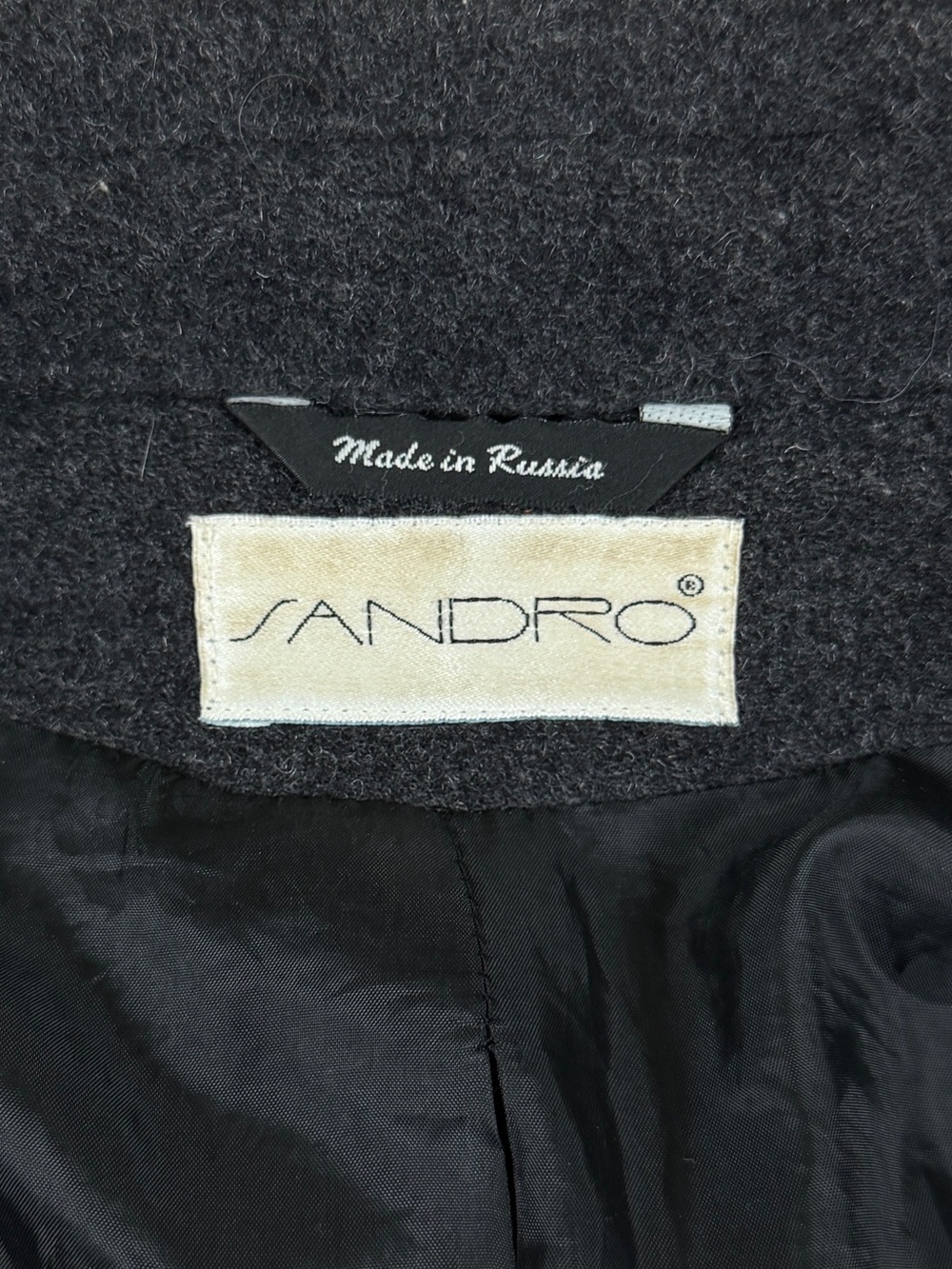 Vintage Sandro Grey Wool Mid Length Single Breasted Coat Womens 14 Drop Shoulder - Picture 4 of 7